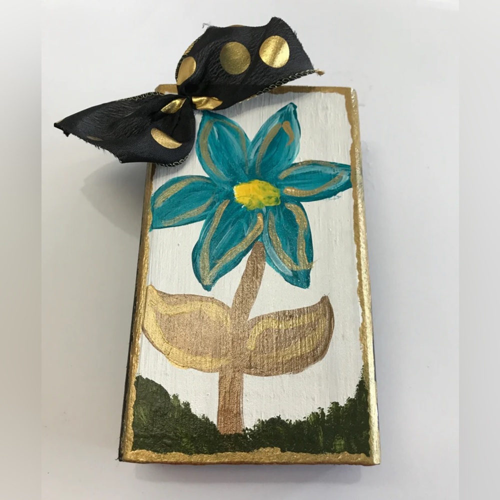 Hand-Painted Floral Decorative Wood Block Shelf Sitter- 3”x6”